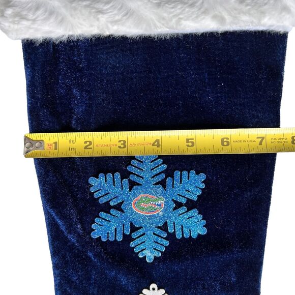 Florida Gators Christmas Stocking Velvety Blue Orange White Snowflakes UF Sports - Picture 12 of 12